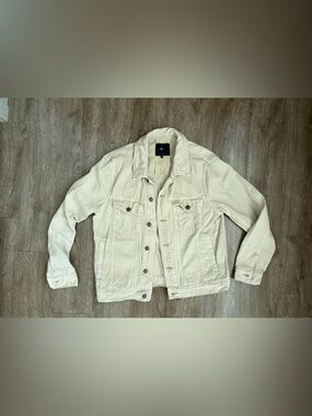 7 For All Mankind Men's Khaki Denim Trucker Jacket Medium Button Front